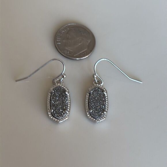 Kendra Scott Signature Lee Rhodium Plated Platinum Drusy Drop Earrings - Picture 3 of 3